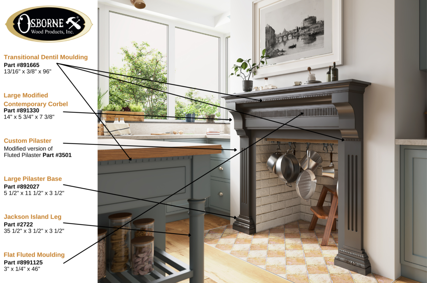 Kitchen Rendering Fireplace Callouts
